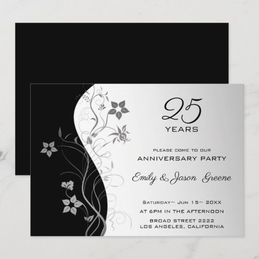 Zwarte en Zilverige achtergrondgrijze bloemen Kaart (Voorkant / Achterkant)