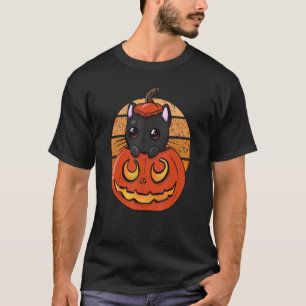 Zwarte Enge Kat Pompoen Jack O Lantern Halloween C T-shirt