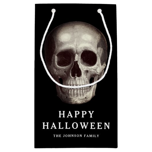 Zwarte enge schedel Halloween Klein Cadeauzakje (Achterkant)
