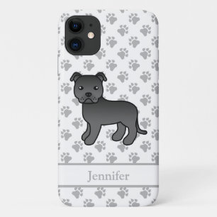 Zwarte Engelse Staffie Mopshond & Naam iPhone 11 Hoesje