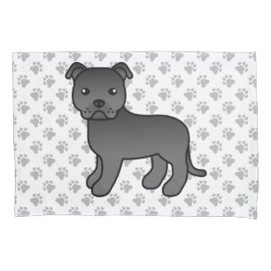 Zwarte Engelse Staffie Schattige Cartoon Hond & Po Kussensloop
