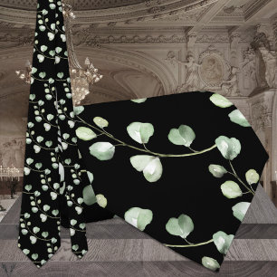 Zwarte & Eucalyptus Groene Elegante Trouwdag Stropdas