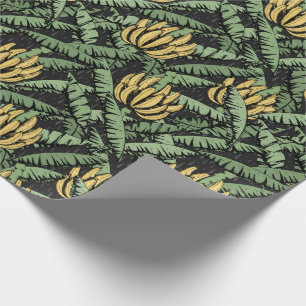 Zwarte exotische gele bananen en bladeren cadeaupapier