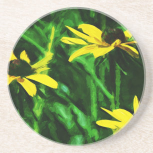 Zwarte Eyed Susan Wildflowers Abstract Zandsteen Onderzetter