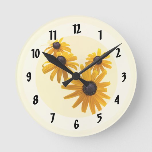 Zwarte Eyed Susans Hart Ronde Klok (Voorkant)