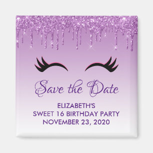 Zwarte Eyelashes en Paarse Glitter sparen de Datum Magneet
