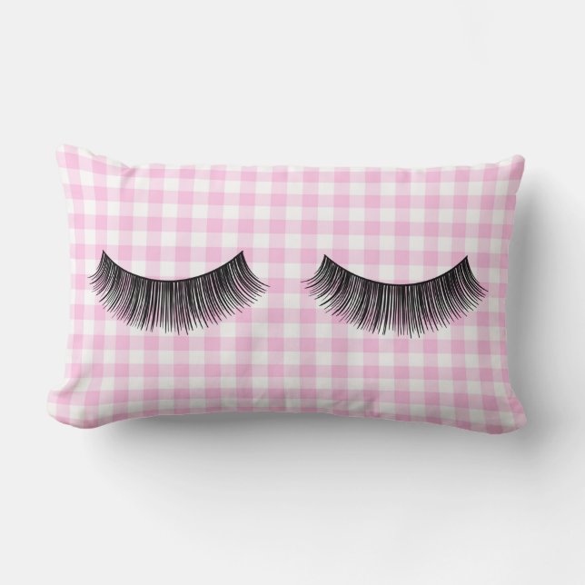 Zwarte Eyelashes op Gingham Kussen (Voorkant)