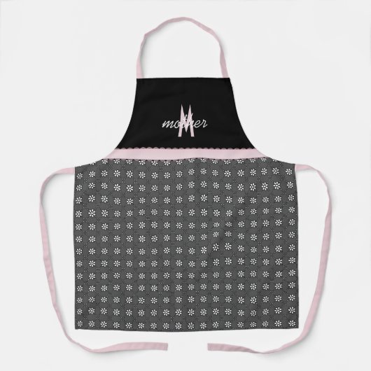 Zwarte Eyelet met roze monogram Schort (Voorkant)