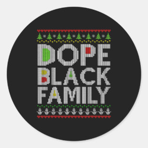 Zwarte Familie 2025 Afro Kerstboom Kerstman Pj Mat Ronde Sticker