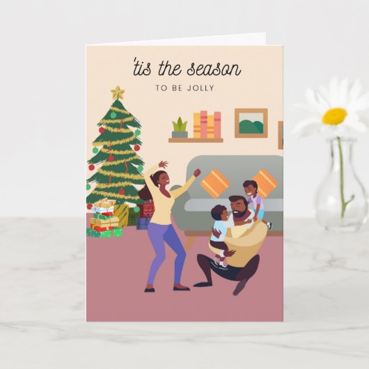 Zwarte Familie Kerst Kaart 006 (Kleine Plant)