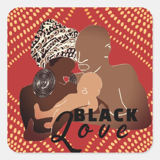 Zwarte familie vierkante sticker (Voorkant)