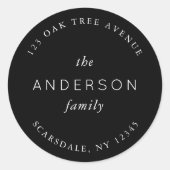Zwarte Familienaam Retouradres Ronde Sticker (Voorkant)