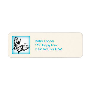 Zwarte fancy vlinder met heldere blauwe rand etiket