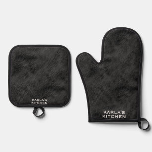Zwarte faux bont textuur ovenwant & pannenlap set