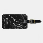 Zwarte faux-marmer-textuur met aangepaste tekst bagagelabel (Voorkant horizontaal)