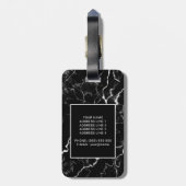 Zwarte faux-marmer-textuur met aangepaste tekst bagagelabel (Achterkant verticaal)