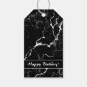Zwarte faux-marmer-textuur met aangepaste tekst cadeaulabel (Voorkant)