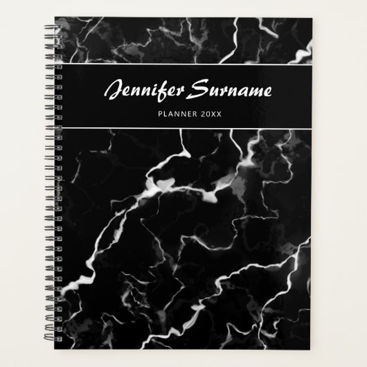 Zwarte faux-marmer-textuur met aangepaste tekst planner (Voorkant)