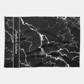 Zwarte faux-marmer-textuur met aangepaste tekst theedoek (Horizontaal)