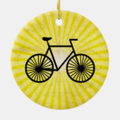 Zwarte fiets; gele achtergrond keramisch ornament (Achterkant)