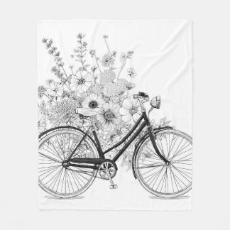 Zwarte Fiets met Bloemenschets Dekbed Fleece Deken