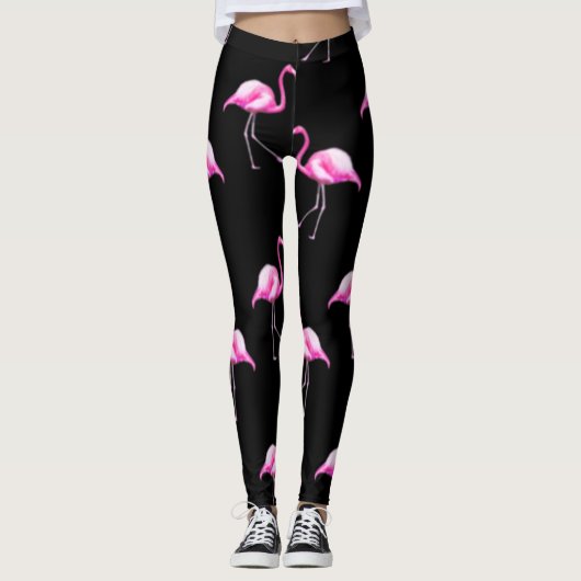 Zwarte flamingo-leggings leggings (Voorkant)