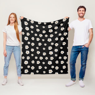 Zwarte fleece met bloemendessin (3 maten) deken