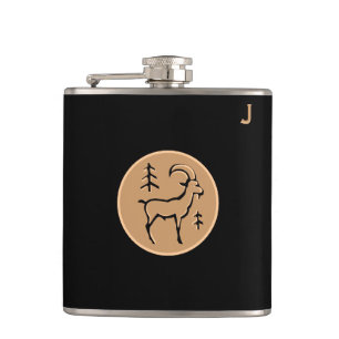 Zwarte fles met monogram - Zodiac - Steenbok Heupfles