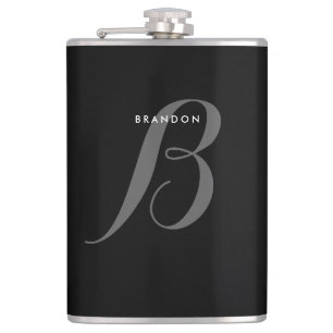 Zwarte flessen met monogram voor mannen 8oz heupfles