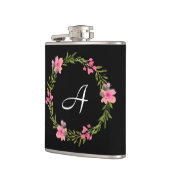 Zwarte Floral Aangepaste monogram Heupfles (Links)