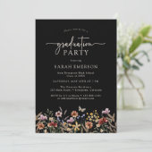 Zwarte Floral Afstuderen Kaart (Staand voorkant)