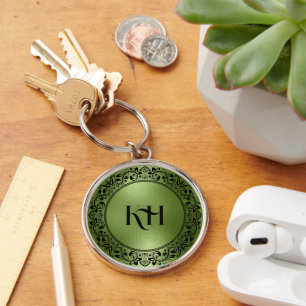 Zwarte Floral Circle Iridescent Green Texture Sleutelhanger