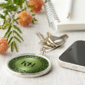 Zwarte Floral Circle Iridescent Green Texture Sleutelhanger (Zijkant)