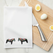 Zwarte Floral Dala Horse MoJo Kitchen handdoek (Quarter Fold)