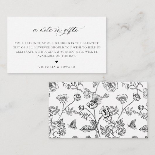 zwarte Floral: een bericht over de weddenschap me Informatiekaartje (Voorkant / Achterkant)