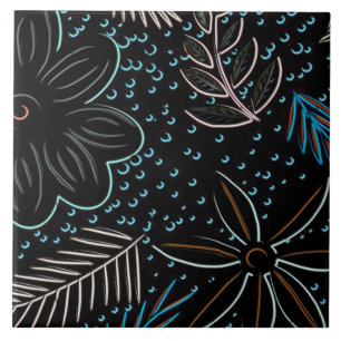 Zwarte Floral keramische Tegel Tegeltje