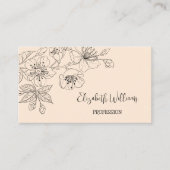 Zwarte Floral Line Art Botanische QR-code Visitekaartje (Voorkant)