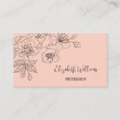 Zwarte Floral Line Art Botanische QR-code Visitekaartje (Voorkant)