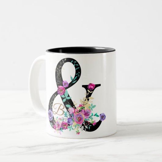 Zwarte Floral Modern Ampersand Chic Rustin Land Tweekleurige Koffiemok (Voorkant links)