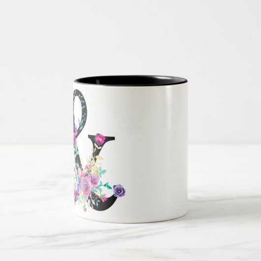 Zwarte Floral Modern Ampersand Chic Rustin Land Tweekleurige Koffiemok (Center)