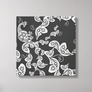 Zwarte Floral Peacock Deco Art Canvas Afdrukken
