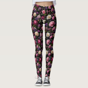 Zwarte Fluwelen Roos Leggings