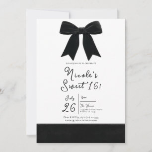Zwarte Fluwelen Strik Elegante Posh Sweet 16 Foto Kaart