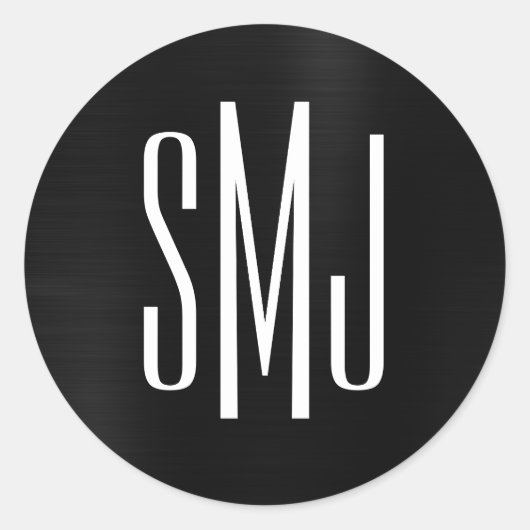 Zwarte Folie Drie Letter-Monogram Ronde Sticker (Voorkant)