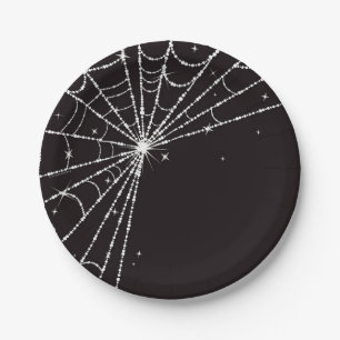 Zwarte Fonkelende Diamanten Spinnenweb Papieren Bordje