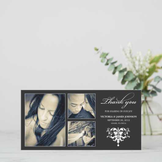 ZWARTE FORMELE COLLAGE | BRUILOFT BEDANKT KAART (Staand voorkant)