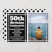 Zwarte Foto 50ste Verjaardagsfeest Uitnodiging (Voorkant / Achterkant)