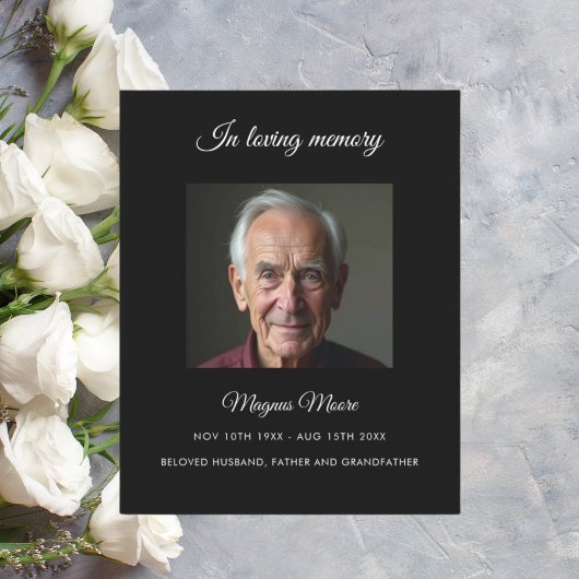 Zwarte foto begrafenisprogramma kaart