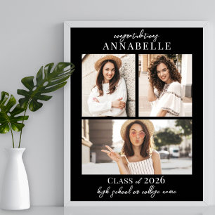 Zwarte foto-collage diploma-feestbord poster