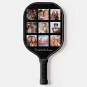 Zwarte foto collage familienaam sciprt pickleball paddle (Voorkant)